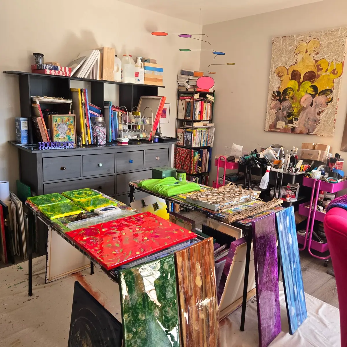 Shahri's art studio, full of works in progress