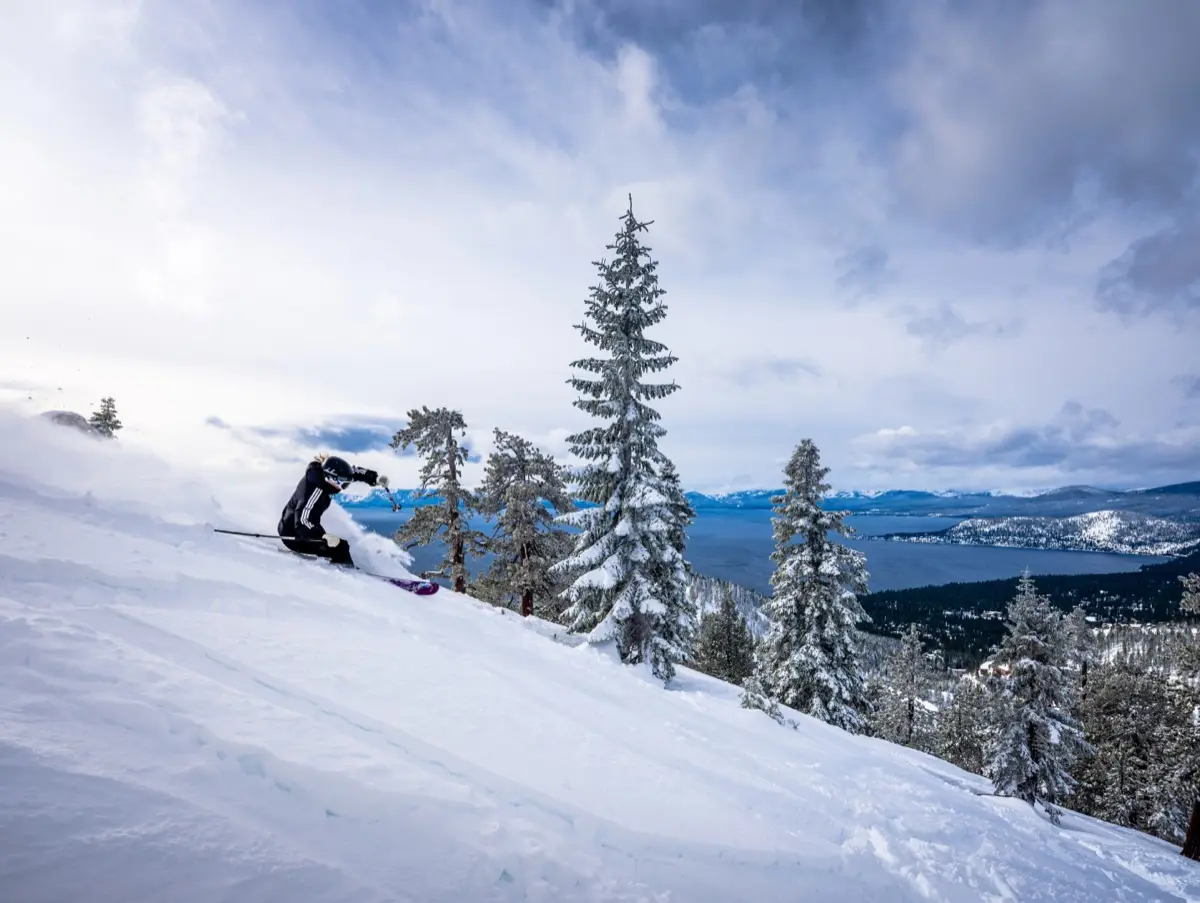 Skiing at Diamond Peak above the lake